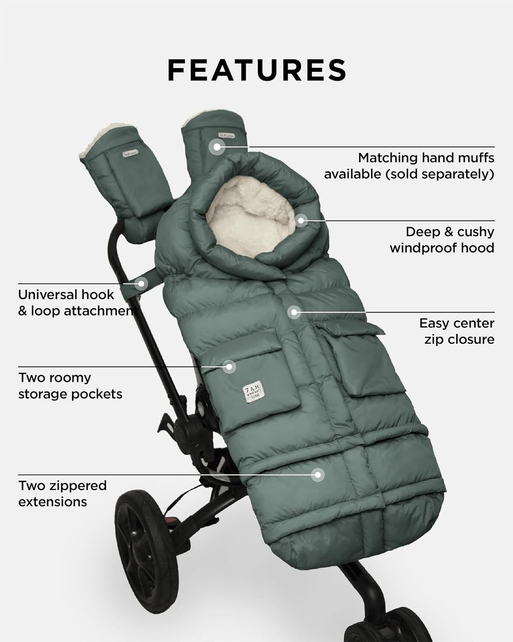 7AM Enfant Stroller Blanket 212 - Adjustable Baby Car Seat Zipped Blanket for Babies Winter, Unisex Multi Purpose Fleece Lined Warm Hooded Toddler Footmuff Water Repellent | (6M - 4T)