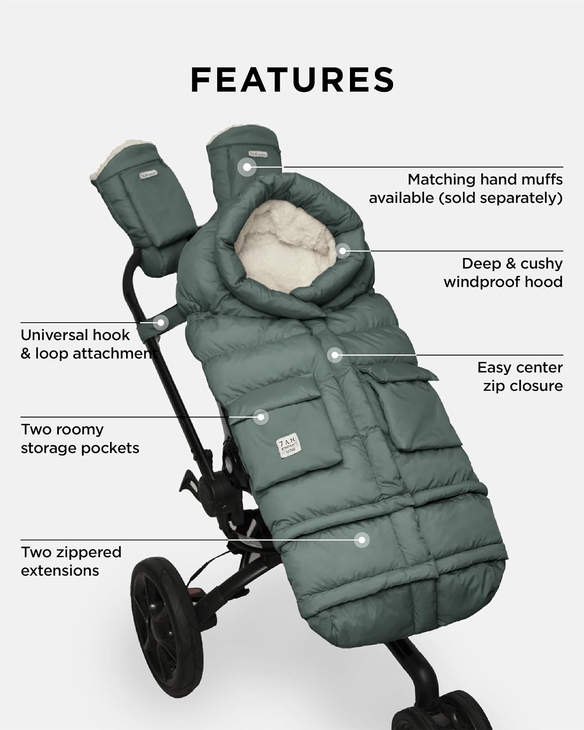7AM Enfant Stroller Blanket 212 - Adjustable Baby Car Seat Zipped Blanket for Babies Winter, Unisex Multi Purpose Fleece Lined Warm Hooded Toddler Footmuff Water Repellent | (6M - 4T)