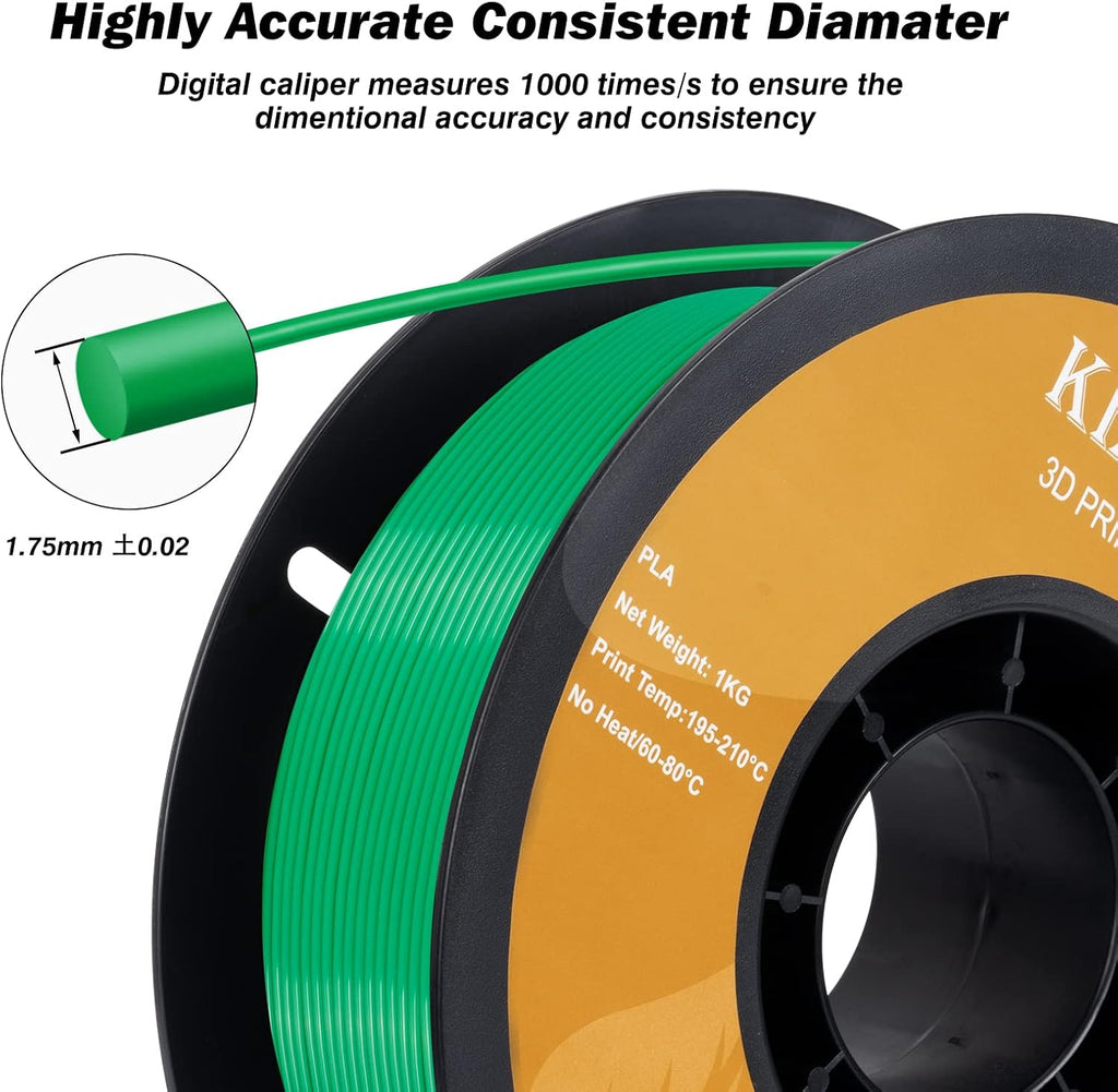 Kingroon PLA 3D Printer Filament,10 Rolls, Dimensional Accuracy +/- 0.03 mm, 10kg Spool(22lbs),1.75 mm,2Green+2Red+2Blue+2Yellow+2Skin