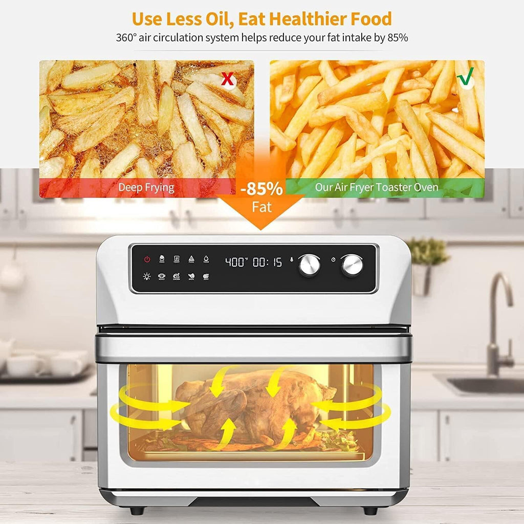 21 QT Air Fryer Toaster Oven Combo, 1800W Electric Digital Countertop Convection Oven w/ 360°Circulation, LCD Display, 8-in-1 Air Fryer, Toast, Thaw, Dehydrate, w/ 5 Accessories & Recipe