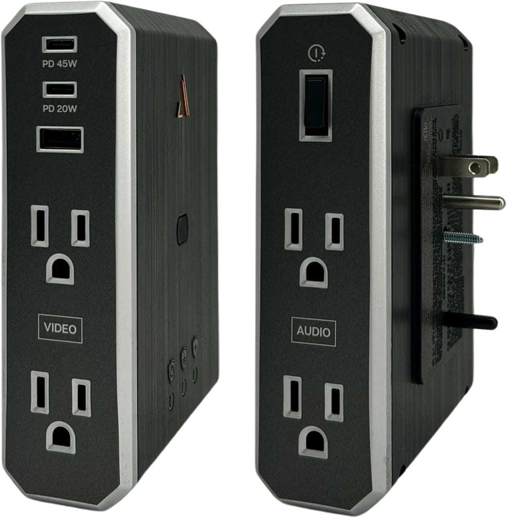 Austere VII Series, Wall Power 4 Outlet Surge Protector, 3500 Joules, Isolated EMI/RFI Filtering, 2 USB-C 45W & 20W Fast Chargers, 1 USB-A 2.4 amps, Overcurrent Protection, 6 Year Component Guarantee