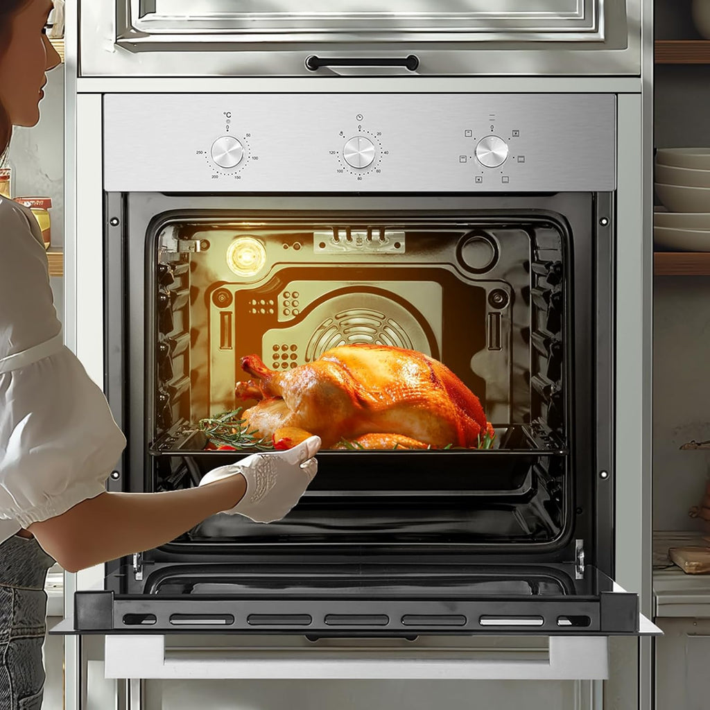 VEVOR Single Wall Oven, 2.68 Cu.Ft Electric Wall Ovens with Timer, 24' Built-in Electric Wall Oven with 6 Cooking Functions, Mechanical Knob Control Convection Wall Oven with Baking Rack and Tray