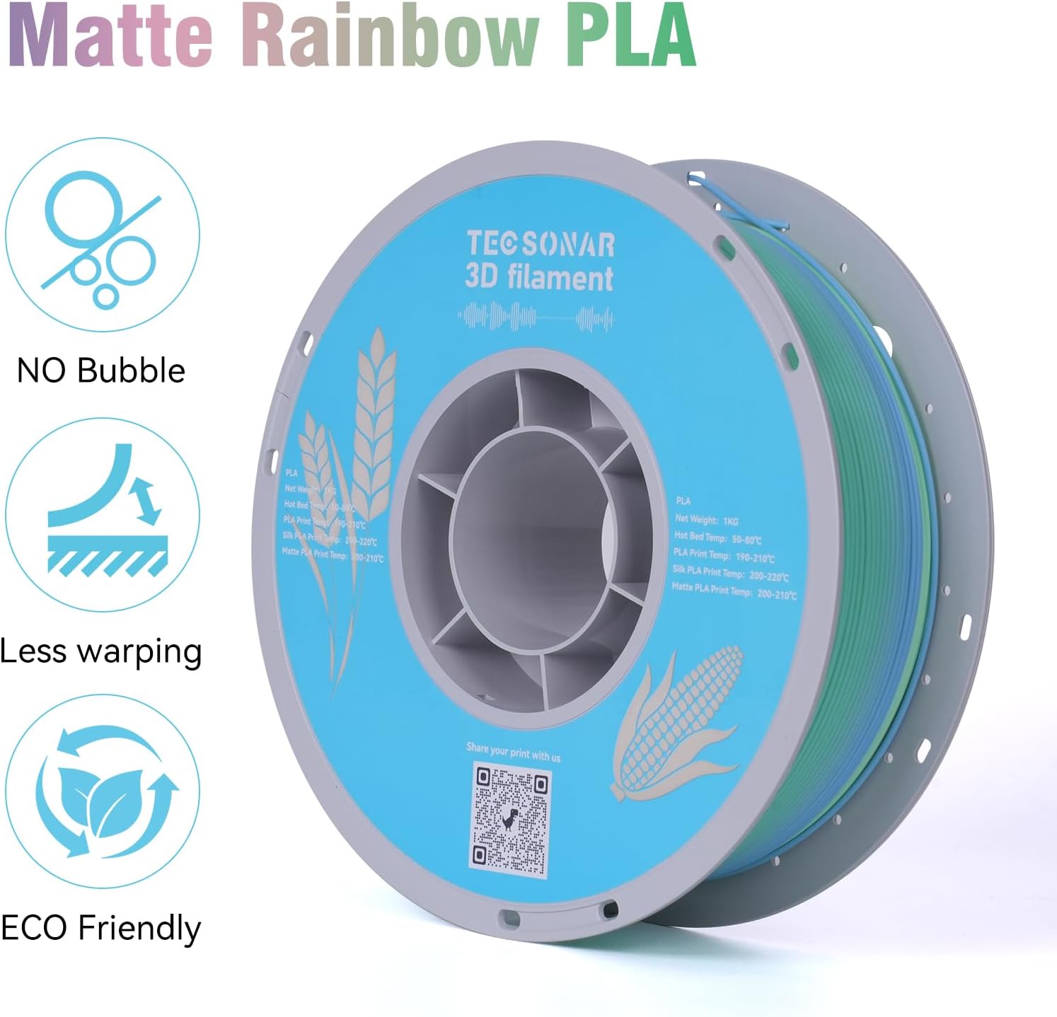 Matte Rainbow PLA 3D Printer Filament, 10Rolls,1KG Spool(2.2lbs) 1.75mm, Multicolor Gradient Filament Bulk for Most FDM 3D Printers,10 Different Matte Rainbow Colors