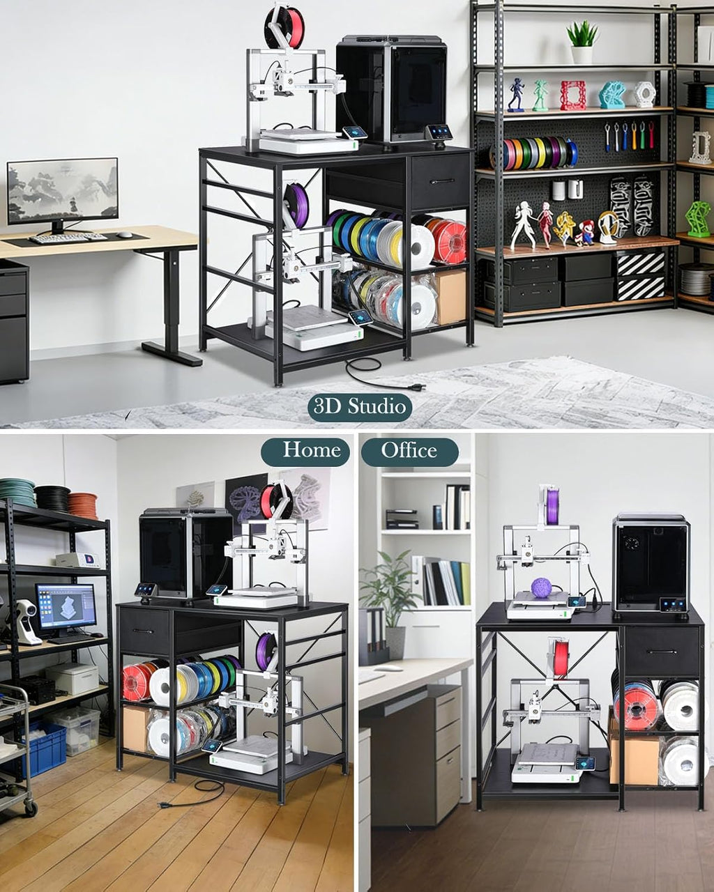 3D Printer Stand with Filaments Storage - 3D Printer Table Filament Storage Rack Heavy Duty 3D Print Desk with Drawer for Workshop Studio Office