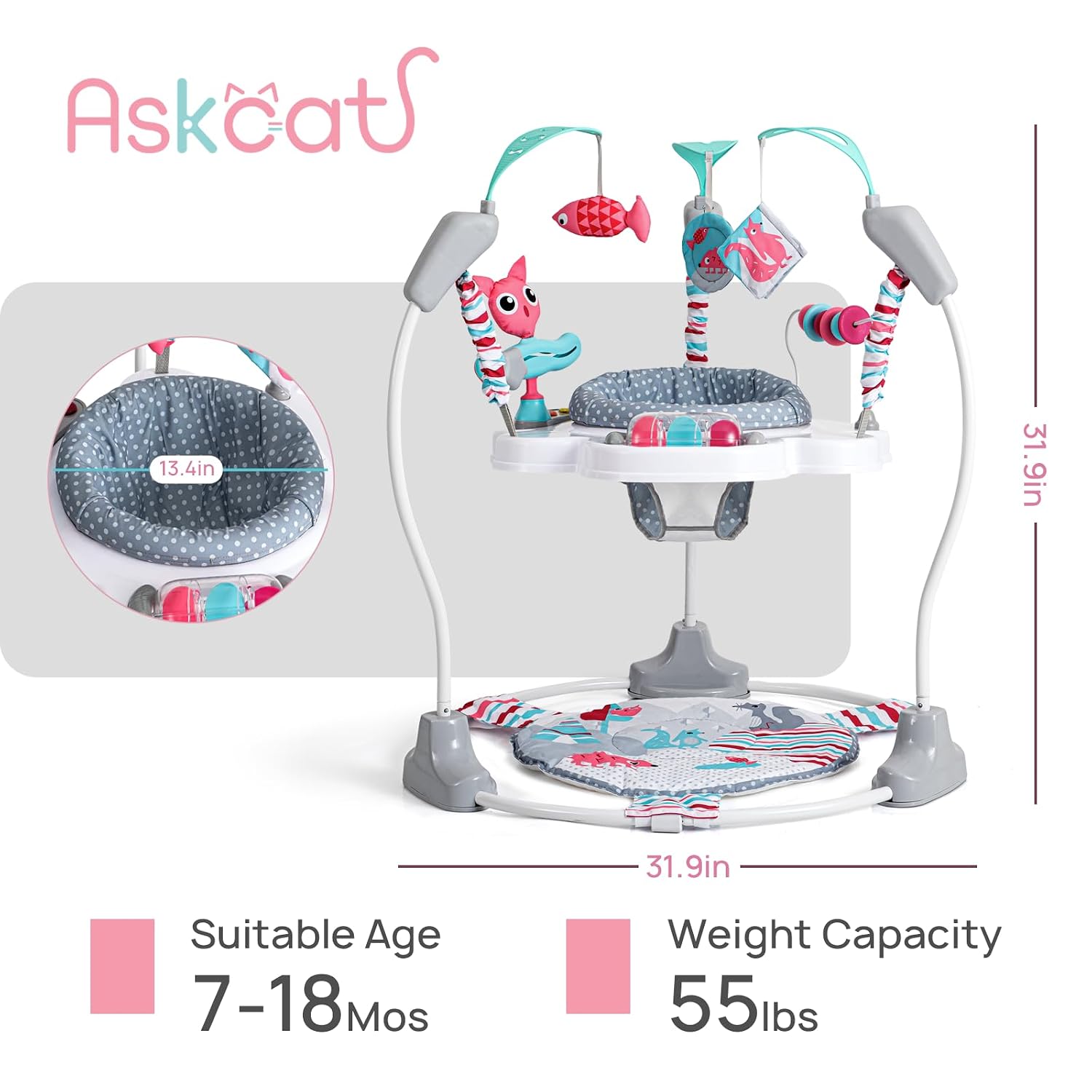 Portable Baby Activity Center Play Center 7-18 Months and Developmental Toys 7-18 Months,Pink