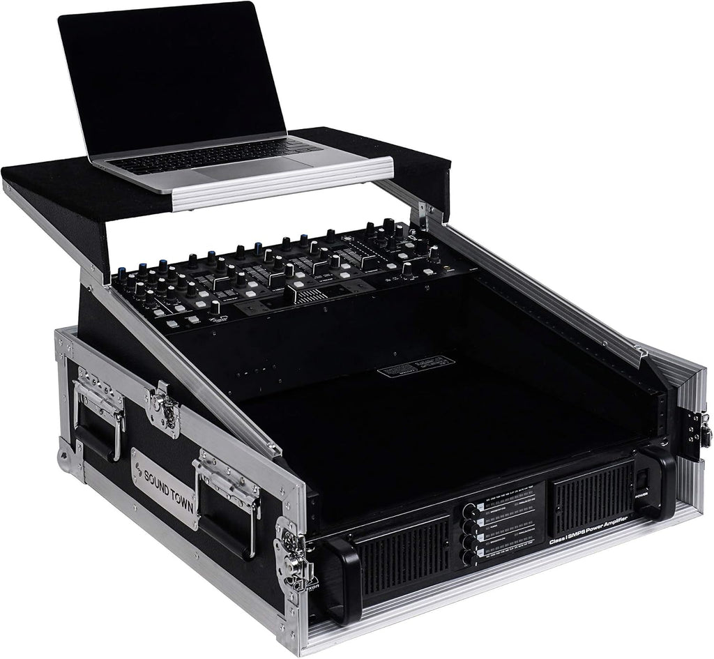 Sound Town 2U Glide Style Rack Case with 11U Slant Mixer Top, 20.7' Rackable Depth and Laptop Platform - Pro Tour Grade (STMR-2ULT)