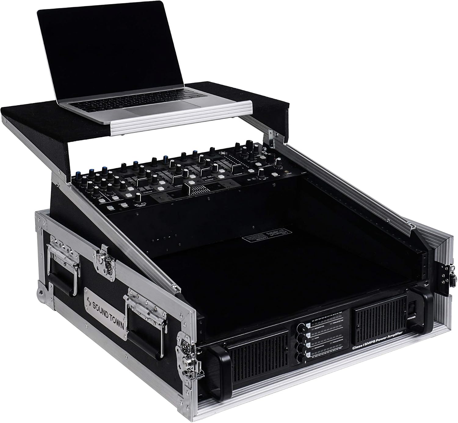 Sound Town 2U Glide Style Rack Case with 11U Slant Mixer Top, 20.7' Rackable Depth and Laptop Platform - Pro Tour Grade (STMR-2ULT)