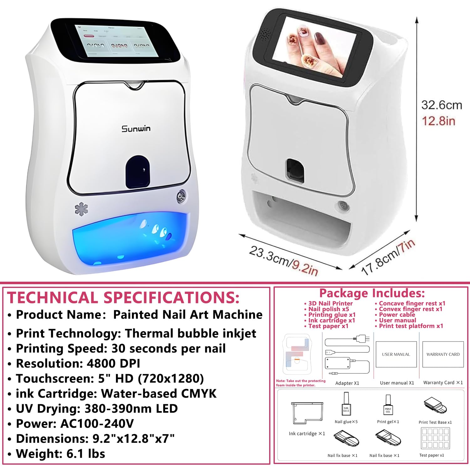Electric Mini Nail Art Printer, 4800dpi APP Control Nail Printing, Automatically Recognize Nail Shape,Fast Drawing in 10S,for Girls' Home Nails,Weddings,Nail Art Studio