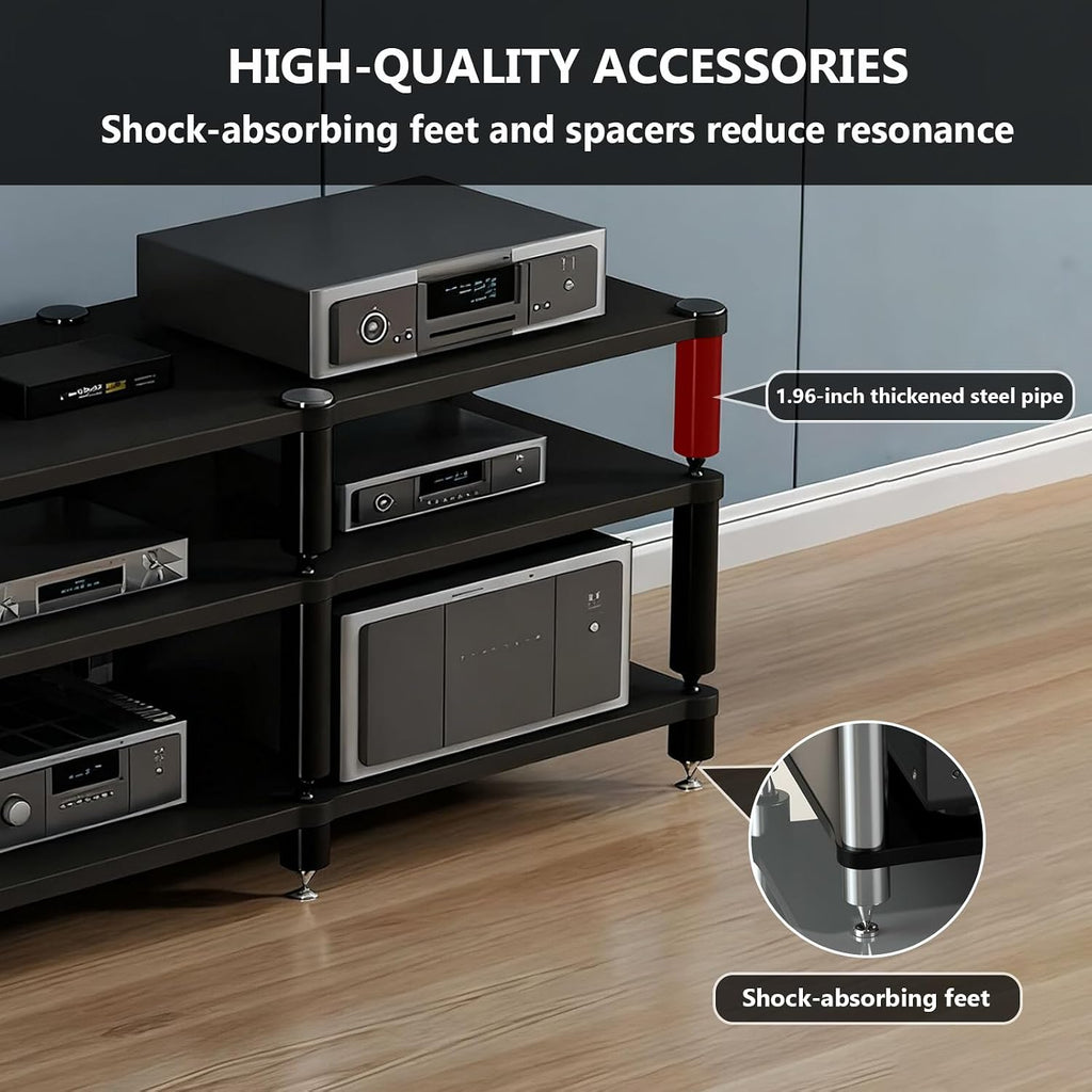 Heavy Duty AV Media Stand, Multifunctional Stacking Audio Component Rack with Shock-Absorbing Foot pegs, Audio Stand for Home Theater Studio (Black, Third Floor)