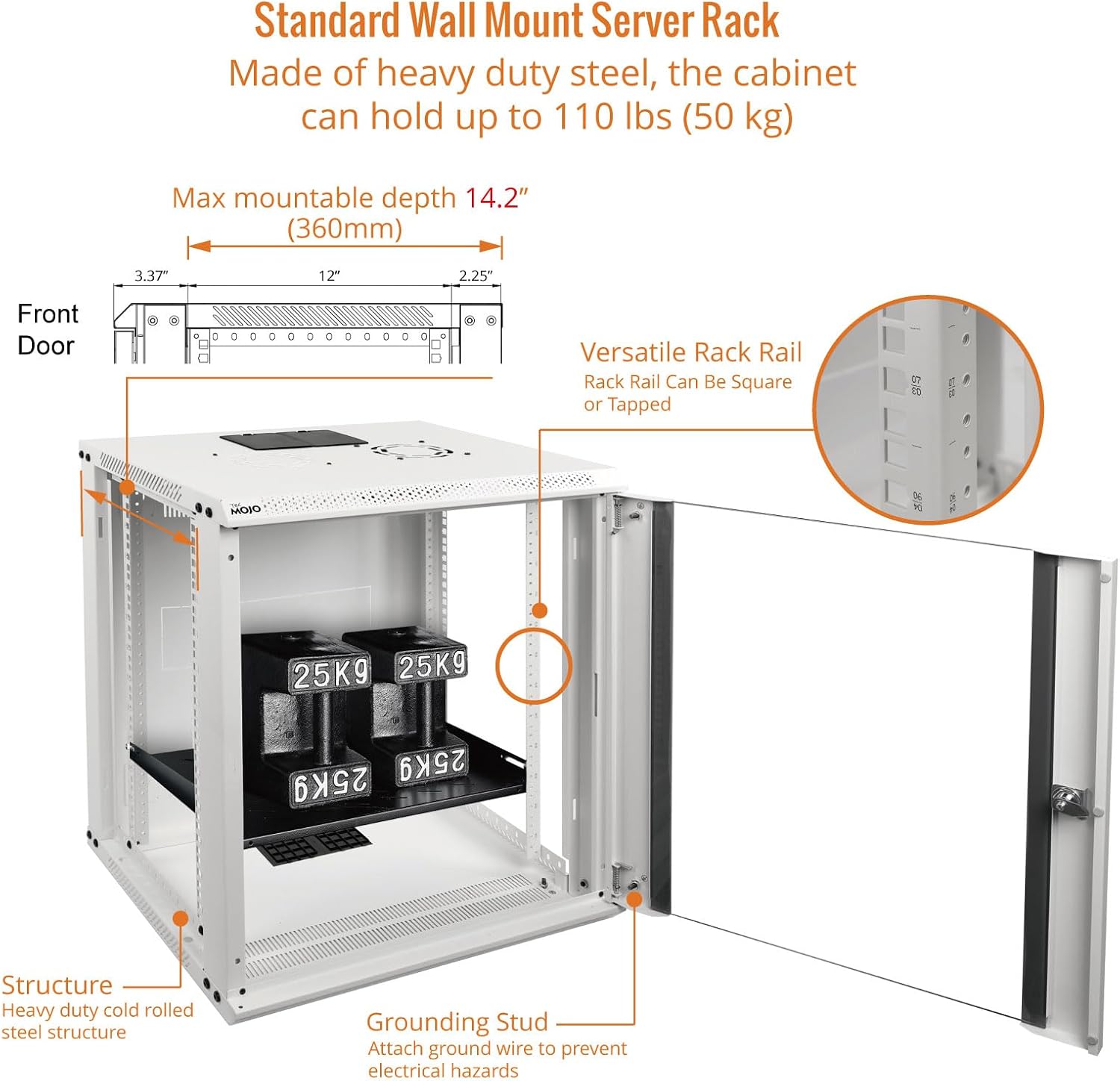 Tecmojo 12U Wall Mount Rack Network Cabinet for 19' IT Equipment,with Lockable Glass Door and Side Panels,Cooling Fan,17.7inch Depth,White