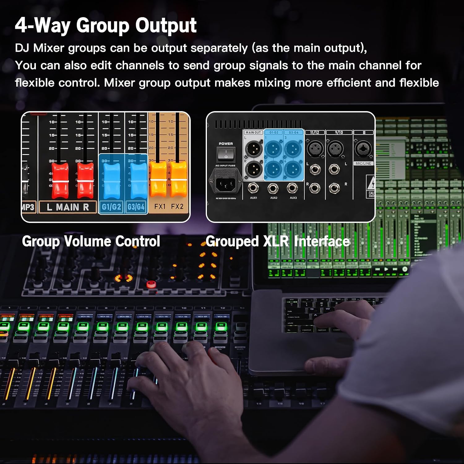 24 Channel Multi-Input Audio Mixer, High Capacity Mixing Console with USB Interface, 99 DSP Effects, 48V Phantom Power, XLR Inputs for Complex Audio Setup