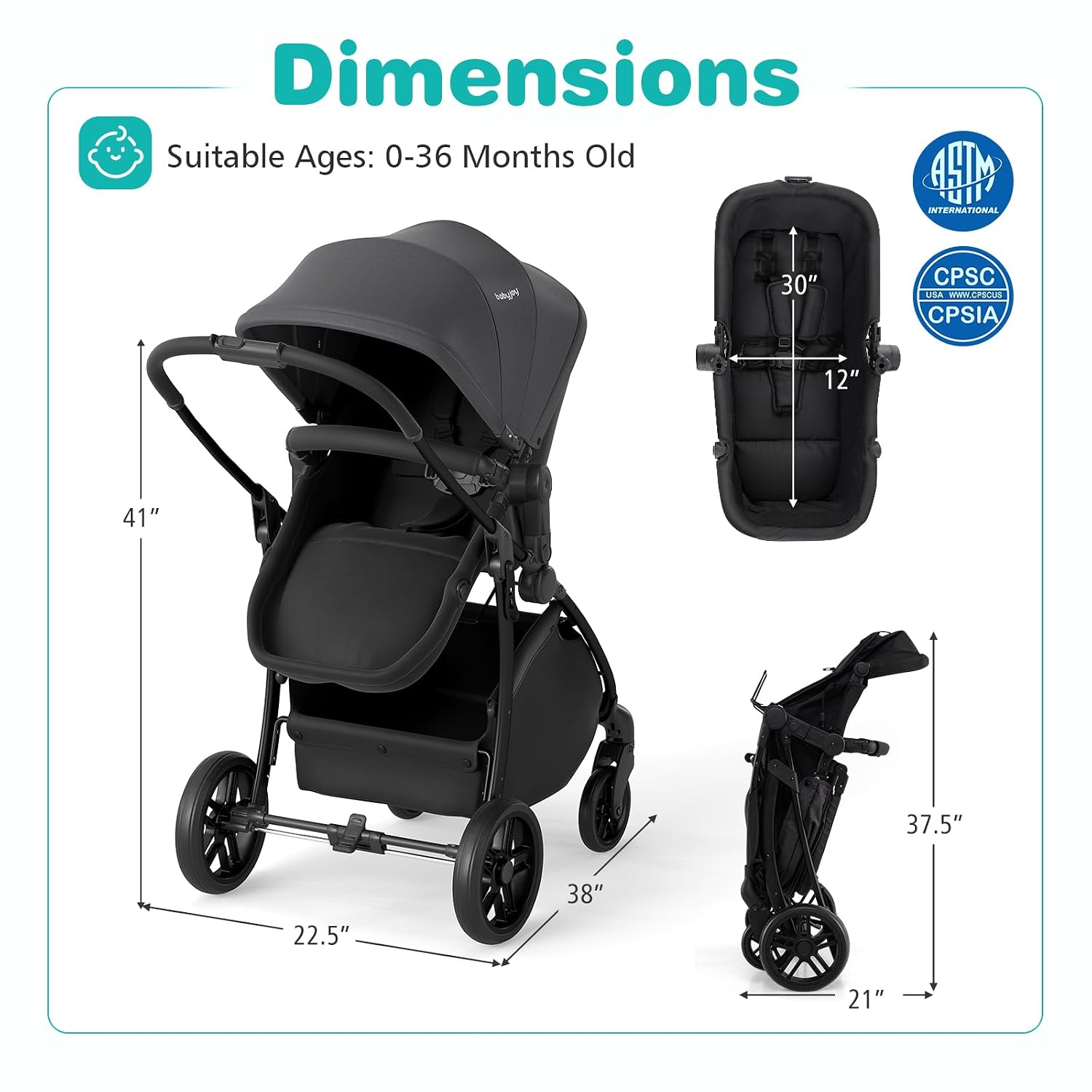 BABY JOY 2 in 1 Baby Stroller, High Landscape Convertible Bassinet Stroller with Reversible Seat, Adjustable Backrest & Canopy, Foldable Pushchair Pram Stroller for Newborn Toddler 0-36 Months (Gray)