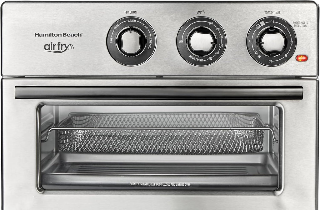 Hamilton Beach Toaster Oven Air Fryer Combo, Includes Bake, Broil, and Toast, Fits 12' Pizza, 1800 Watts, 6 Cooking Modes, Stainless Steel