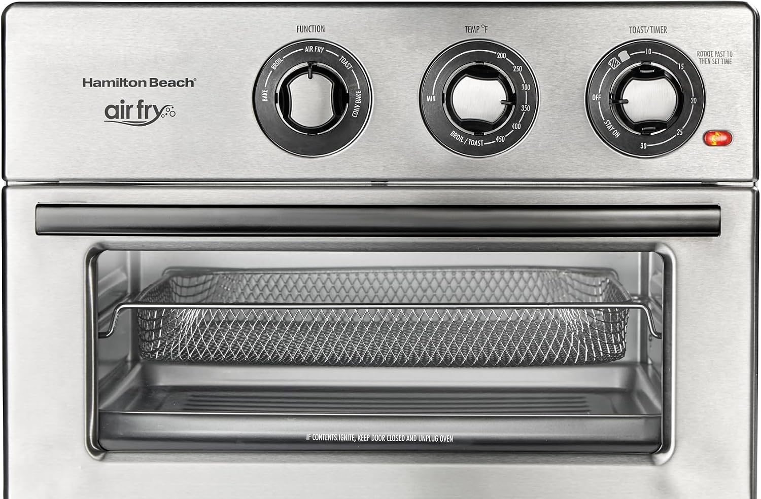 Hamilton Beach Toaster Oven Air Fryer Combo, Includes Bake, Broil, and Toast, Fits 12' Pizza, 1800 Watts, 6 Cooking Modes, Stainless Steel
