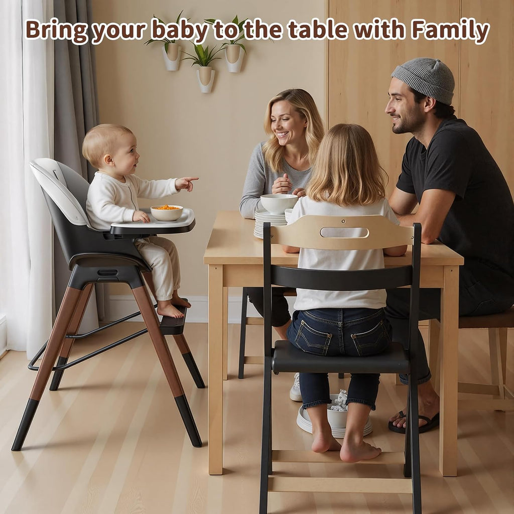 GAIVE 8 in 1 Convertible Wooden High Chair, Adjustable Baby High Chair for Babies and Toddlers with Tray, Easy to Clean, Grow with Family|Booster|Learning Table|High Stool