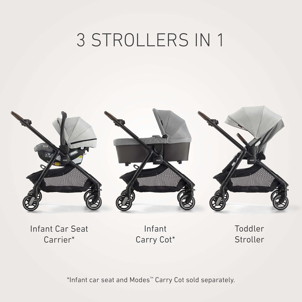 Graco® Premier Modes Merge Stroller with EZ Spin Wheels for 360 Rotation, 3 Modes: Infant Car Seat Carrier, Carry Cot, to Toddler Stroller, Reversible Baby Stroller Seat, Midtown