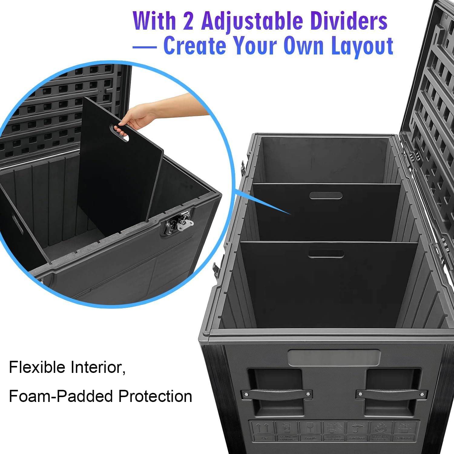 Diandian Cable Trunk Road Case with Wheels and Divider, 44' x 22' x 24' Stackable Heavy Duty ATA Rolling Utility Road Case, for Pro Audio & DJ Equipment Storage, Transport for Touring with Casters