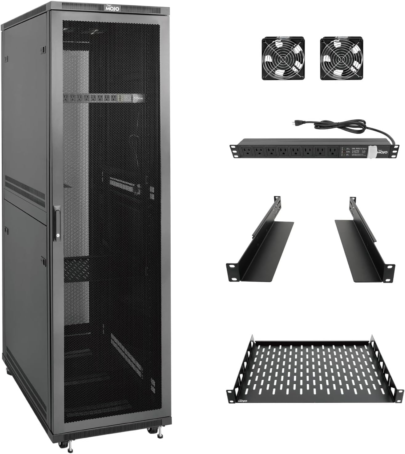 Tecmojo 42U Server Rack Network Cabinet 31.5' D x 23.6' W, Locking Data Cabinet Enclosure for 19' Server, Networking, AV & IT Equipment, Mesh Door, Black