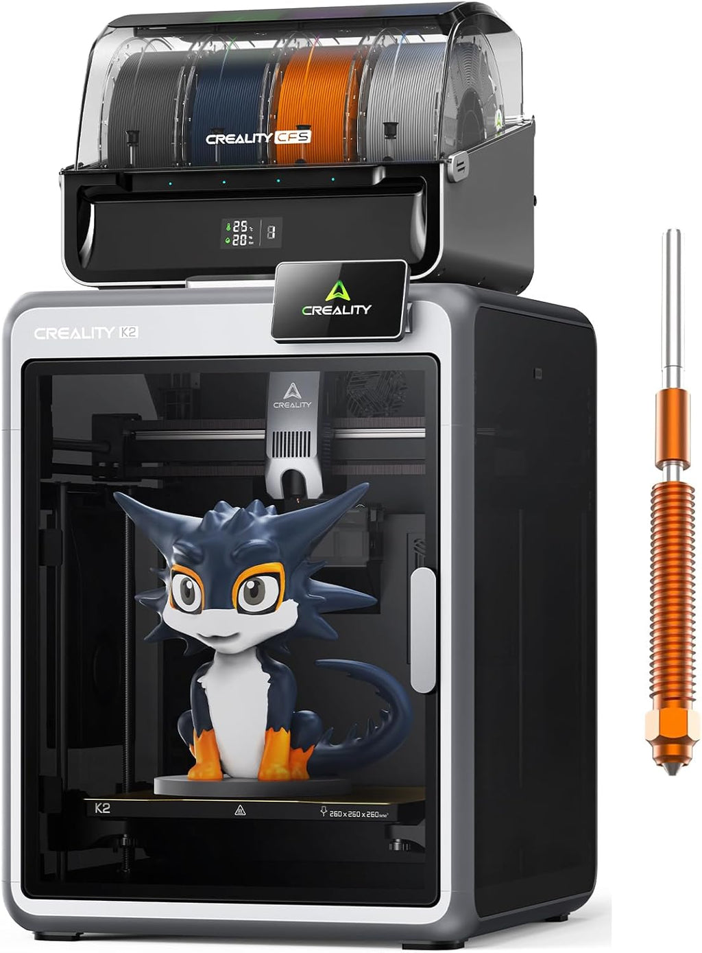 Creality K2 Combo (A) 3D Printer, Multicolor Printing with CFS, 600mm/s Printing Speed, 95% Pre-Assemble, Smart Al Camera & Auto Leveling, Next-Gen Direct Drive Extruder, Build Volume 260*260*260mm