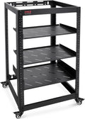 Pyle 20U Open Frame Server Rack - Wall Mount Network Rack for Servers, Networking & AV Gear - Heavy-Duty 19' Equipment, Includes 1U & 2U Vented Shelves for Airflow, Lockable Wheels - 440 lbs Capacity