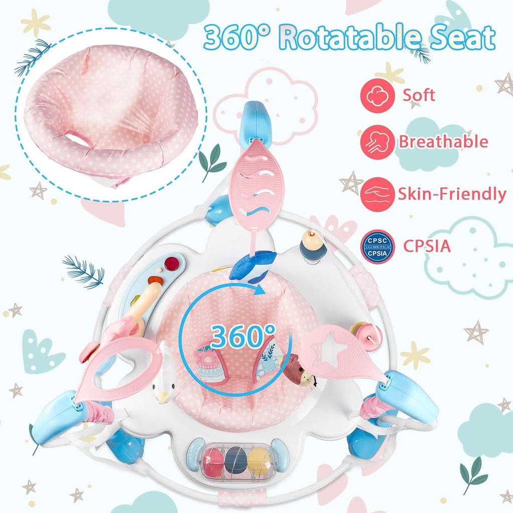 Baby Activity Center, Infant Jumpers and Bouncers with Music, Lights, Infant Toys, 360°Rotating Seat, 3 Adjustable Heights, Baby Play and Learning Center for 6+ Months