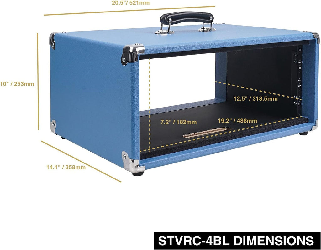Sound Town Vintage 4U Amp Rack Case, 12.5' Depth with Rubber Feet, Dust Cover, Kickstand, Beau Blue (STVRC-4BL)