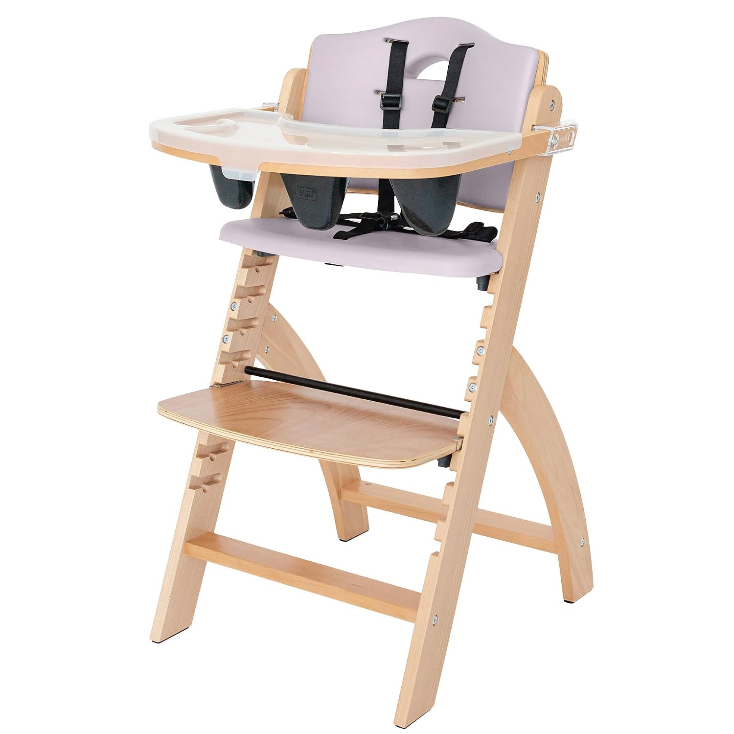 Abiie Beyond Junior Wooden High Chair for Babies and Toddlers - Convertible 3-in-1 Baby Highchair with Removable Tray - 6 Months to 250 Lb - Water Resistant - Natural Wood with Lilac Cushion
