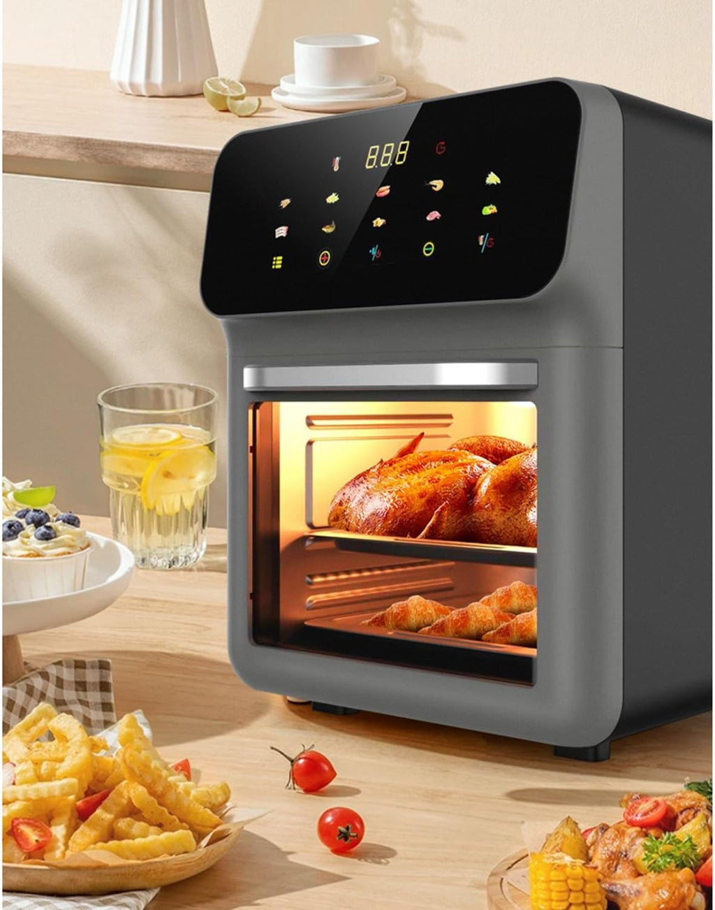 Air Fryer, Smart 11-In-1 Air Fryer Toaster Oven Combo with Grill, Digital Convection Oven Countertop Airfryer Fit，Bake, Roast, Reheat, Broil, Dehydrate, Easy Clean(Gray)