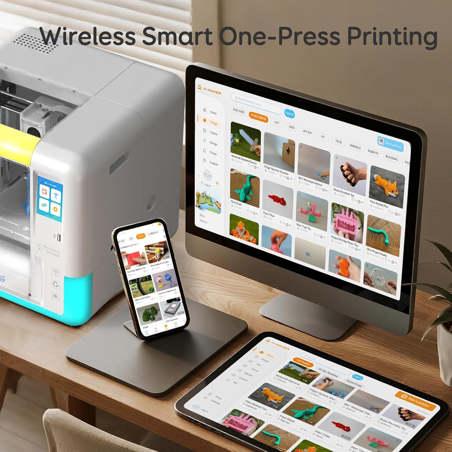 AOSEED 3D Printer for Kids & Beginners, AI-Powered Fully Assembled 3D Printer with Up to 400mm/s Speed, Auto Leveling, 15 Mini Apps, Includes 1 PLA Filament for Home and School Use, X-MAKER AI+