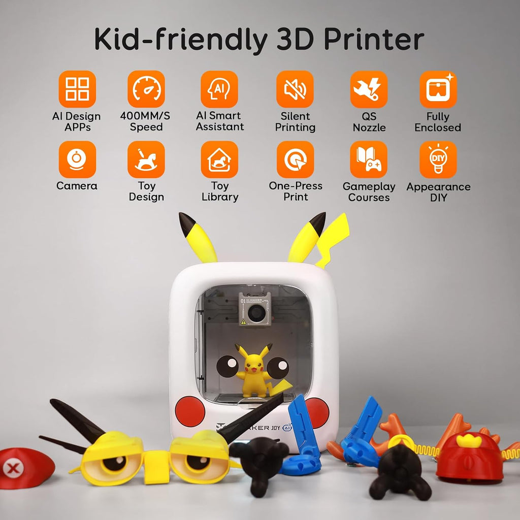 AOSEED 3D Printer for Kids, AI-Powered Fully Assembled 3D Printer with Up to 400mm/s Speed, Auto Leveling, 1500+ Models & 17+ Modules, Includes 8 PLA Filaments for Home and School Use, X-MAKER JOY AI+