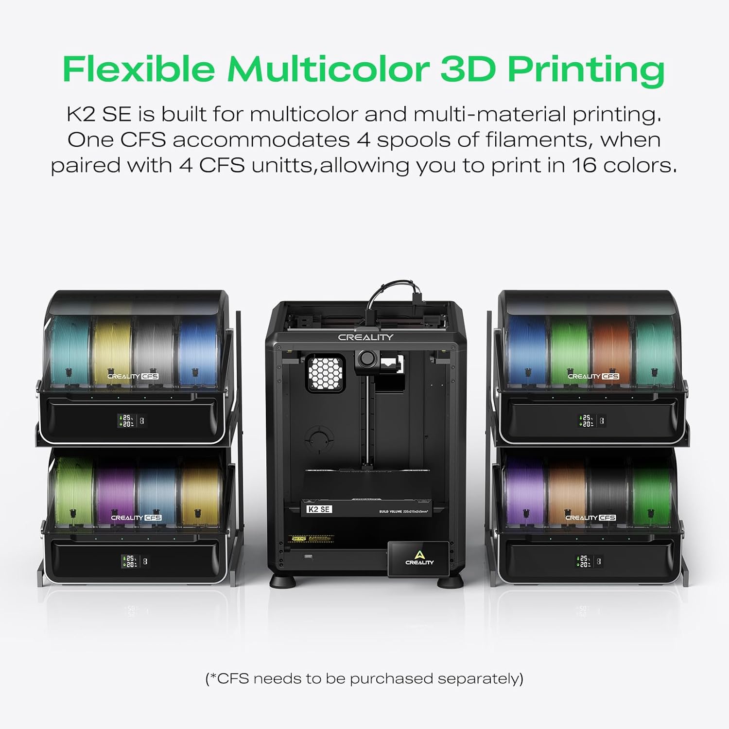 Creality K2 SE 3D Printer Bundle with 2kg PLA Filament 1.75mm Black & White