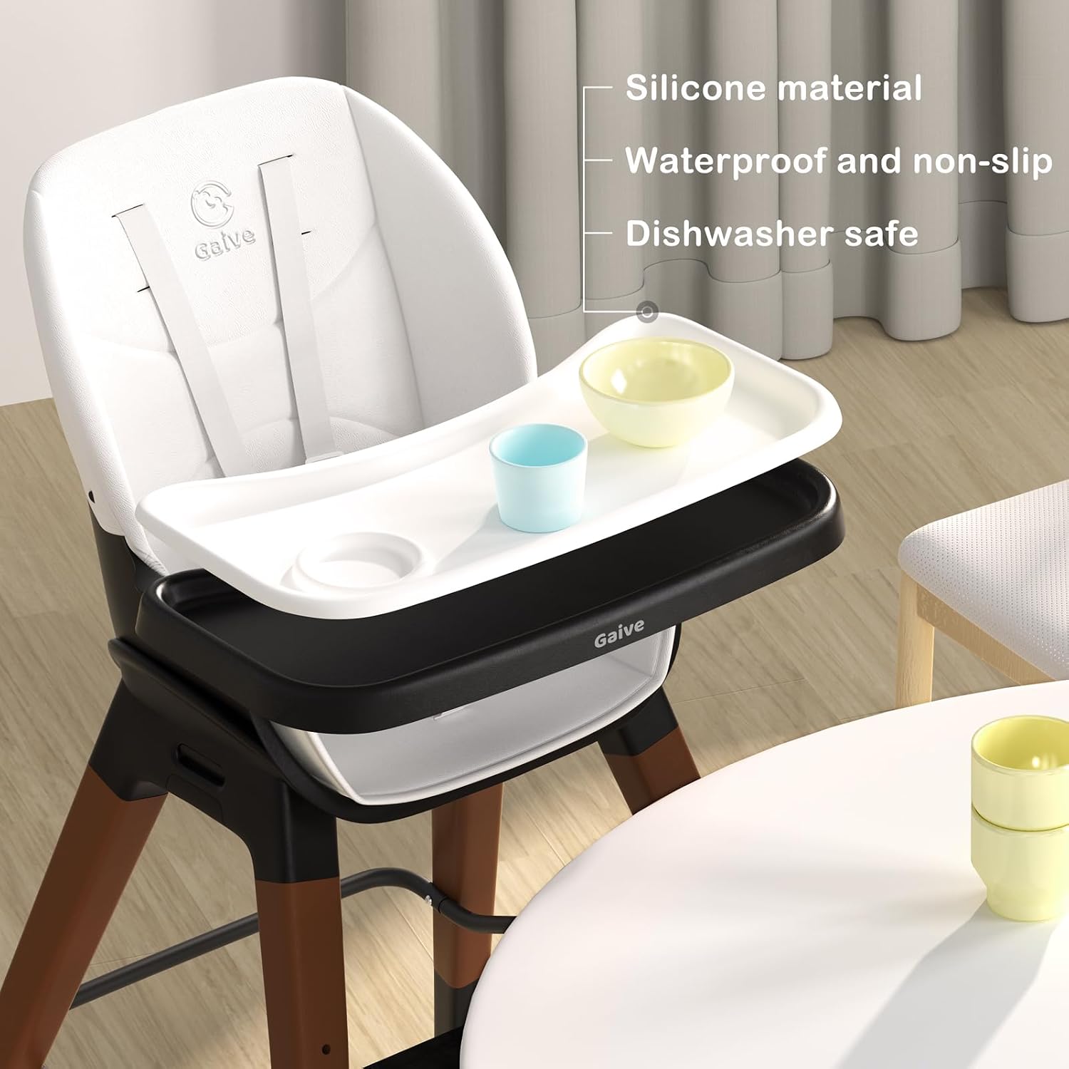 GAIVE 8 in 1 Convertible Wooden High Chair, Adjustable Baby High Chair for Babies and Toddlers with Tray, Easy to Clean, Grow with Family|Booster|Learning Table|High Stool