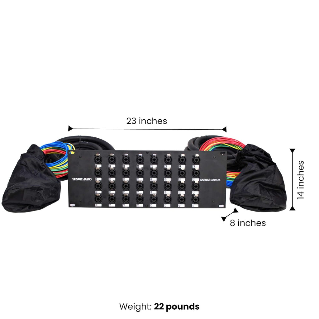 Seismic Audio Speakers Rack Mount 32 Channel XLR TRS Combo Splitter Snake Cable, 5' And 15' XLR Trunks, 32 Channel Splitter