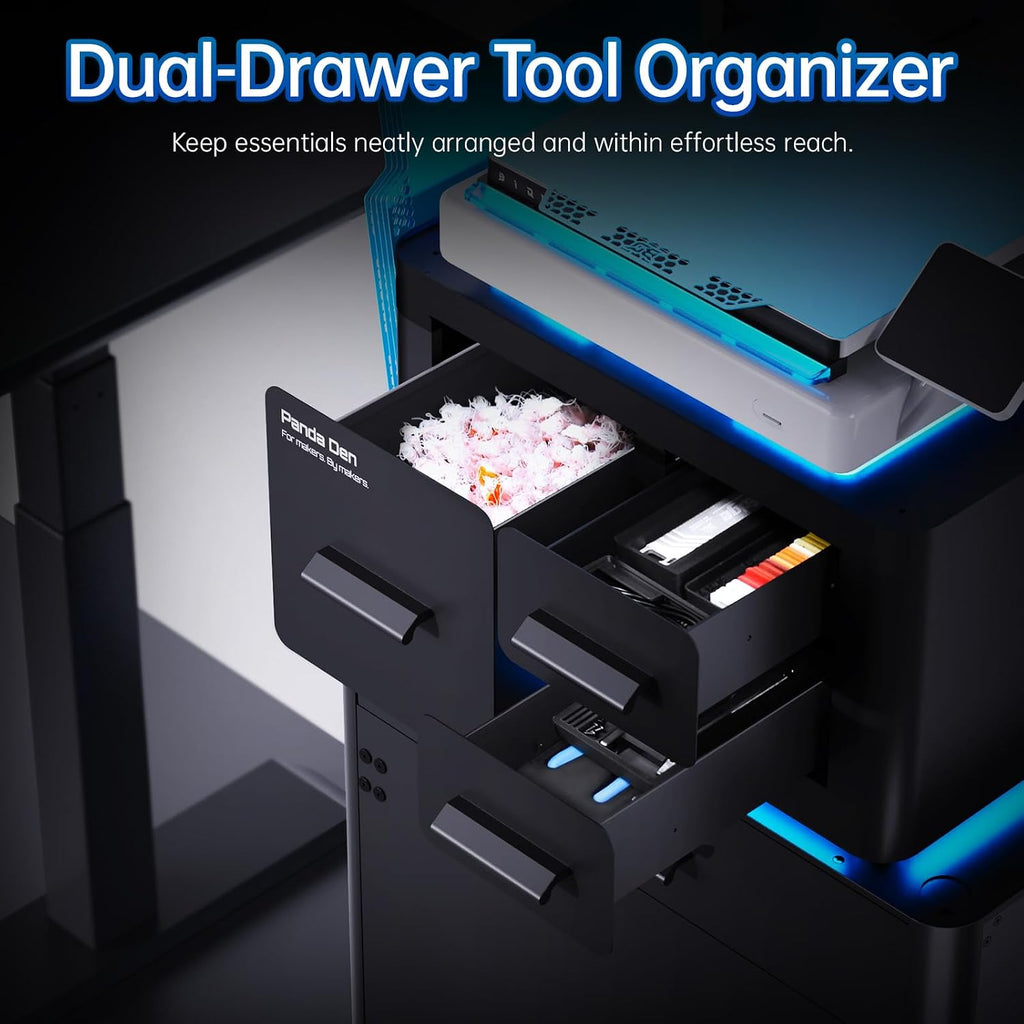 BIQU Panda Den Filament Waste Collection + Dual-Drawer Tool Organizer for Bambu-Lab P1P/P1S/X1C/X1E/A1/A1 Mini 3D Printers