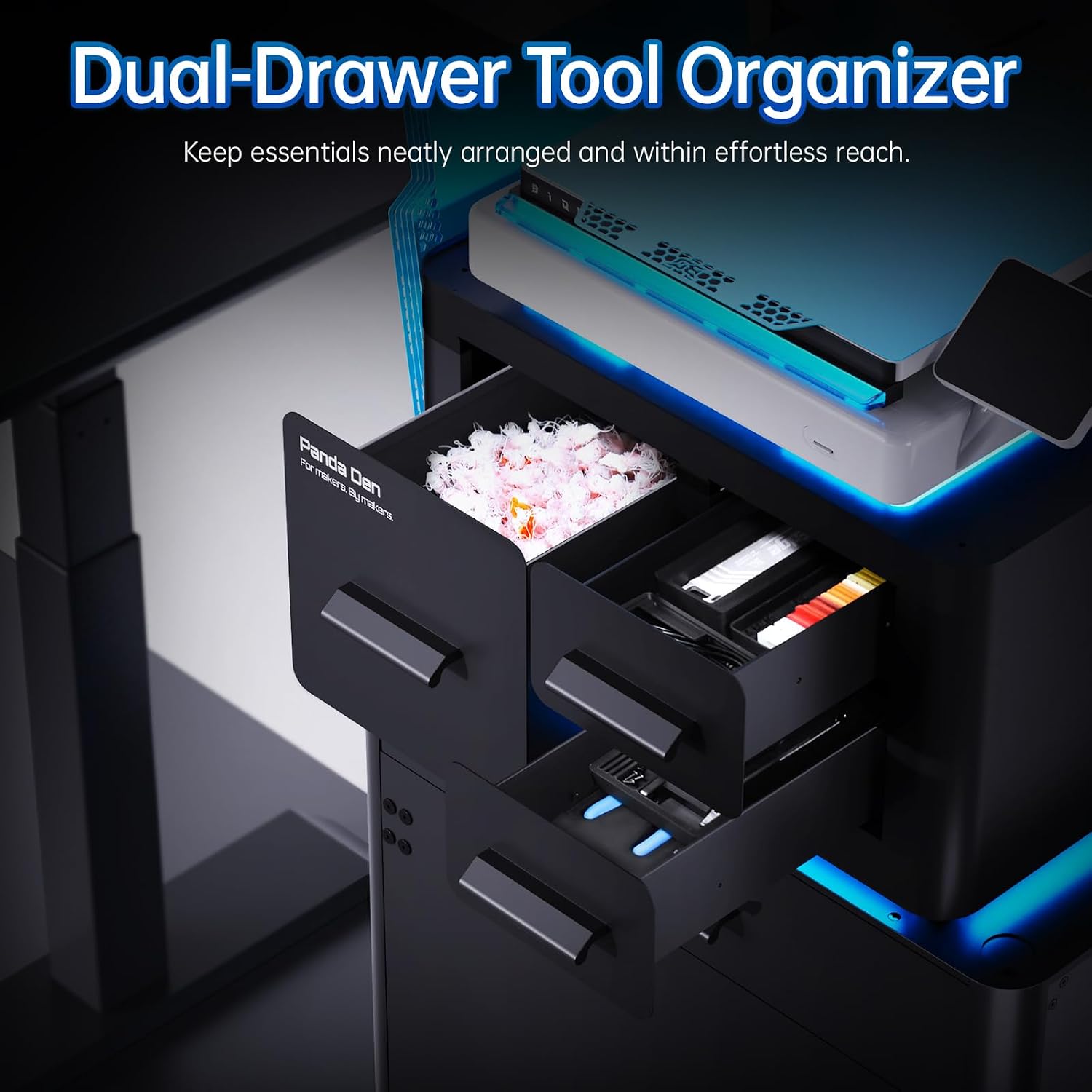 BIQU Panda Den Filament Waste Collection + Dual-Drawer Tool Organizer for Bambu-Lab P1P/P1S/X1C/X1E/A1/A1 Mini 3D Printers