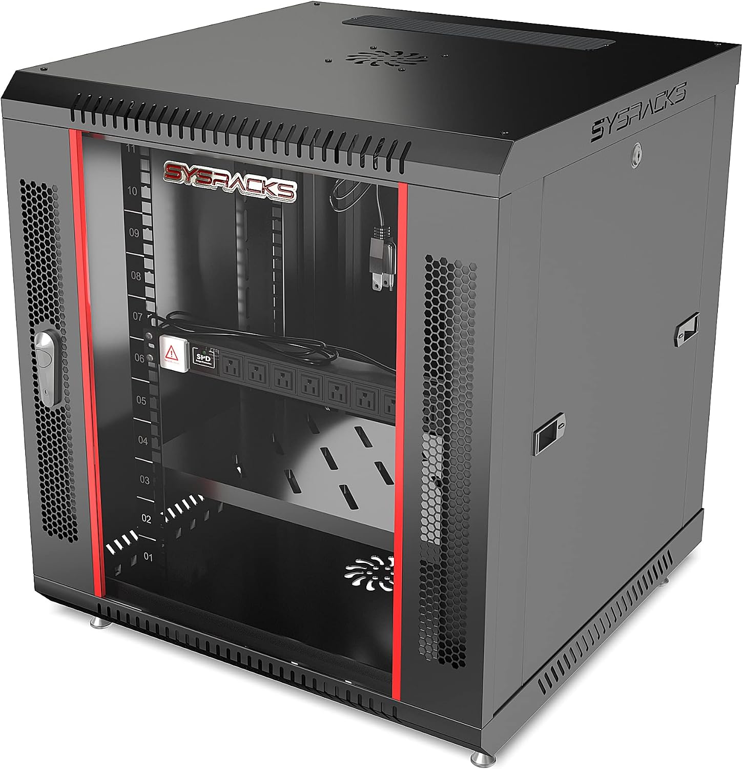 12U Wall Mount Server Rack Cabinet, 19' Locking Network Rack, 24' Deep, Glass Door, with Fan, PDU and Shelf