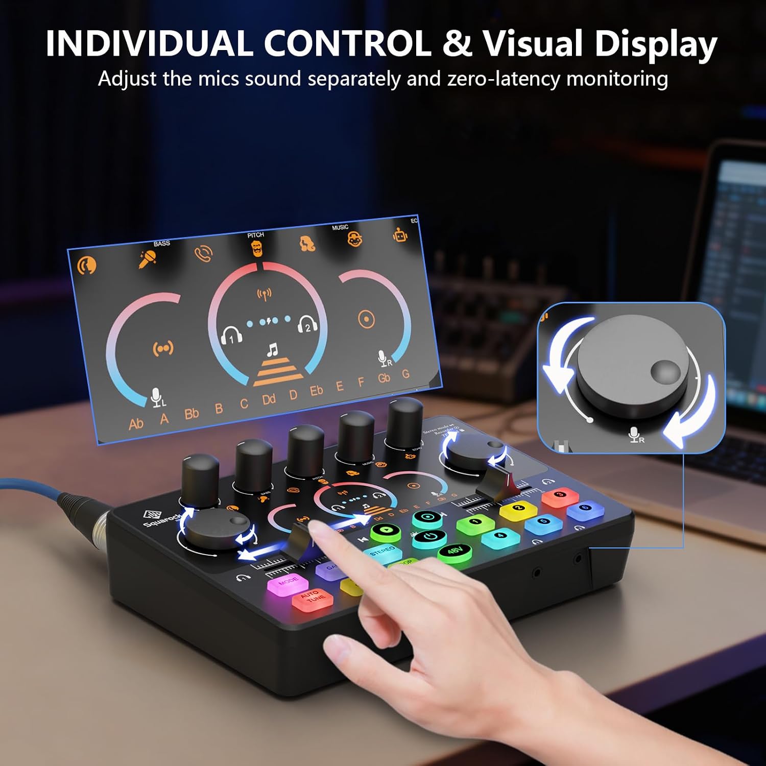 Podcast Equipment Bundle for 2, Audio Interface with 8GB Memory Card and XLR Condenser Microphones,Stereo,Denoise, RGB,Built-in Recorder, 48V Phantom for Streaming,Podcast Recording,Gaming(RS2i2)