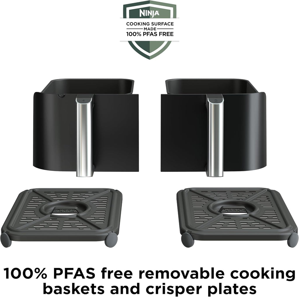 Ninja Foodi Air Fryer | 6-in-1 with 10-QT DualZone Baskets | Smart Finish to Cook 2 Foods at Once | Air Fry, Broil, Roast, Dehydrate, Keep Warm & Bake | 450° F |XL Capacity | Black | DZ302