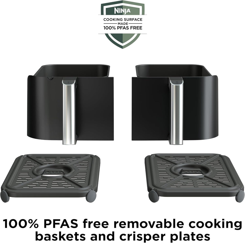 Ninja Foodi Air Fryer w/ Smart Cook Thermometer | 6-in-1 Air Fry, Roast, Bake, Dehydrate & More | DualZone™ Match Cook & Smart Finish, 2 Independent Baskets | XL 10 Qt, Stainless Steel | Black, DZ550