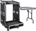 Sound Town 16U PA DJ Pro Audio Rack/Road ATA Case with 2U Drawer, 11U Slant Mixer Top, DJ Work Table, Casters, Pro Tour Grade (MR-DR16UT)