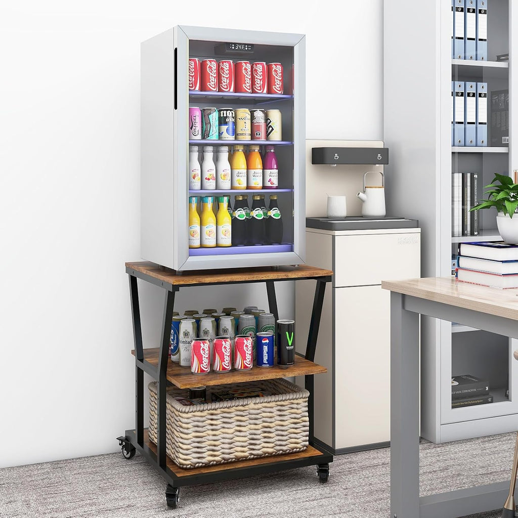 Natwind 3-Tier Large Printer Stand,23.6'x23.6'x29.5' Heavy-Duty Printer Table Cart with Paper Storage Shelf & Wheels,Ideal for Home Office Laser Printers, Copiers (Retro)