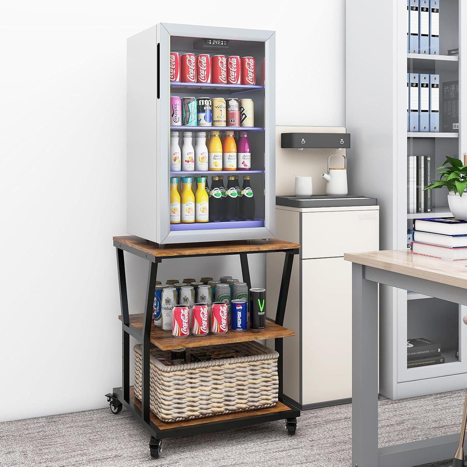 Natwind 3-Tier Large Printer Stand,23.6'x23.6'x29.5' Heavy-Duty Printer Table Cart with Paper Storage Shelf & Wheels,Ideal for Home Office Laser Printers, Copiers (Retro)
