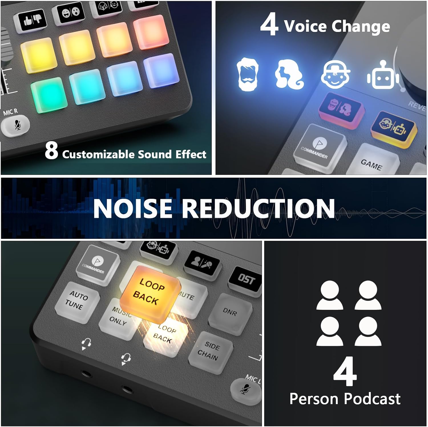 Podcast Equipment Bundle for 4, All-in-One Audio Mixer with Dynamic Micophones Noise Reduction for Live Streaming/Recording/Singing，PC,Smartphone，TikTok M100 3rd