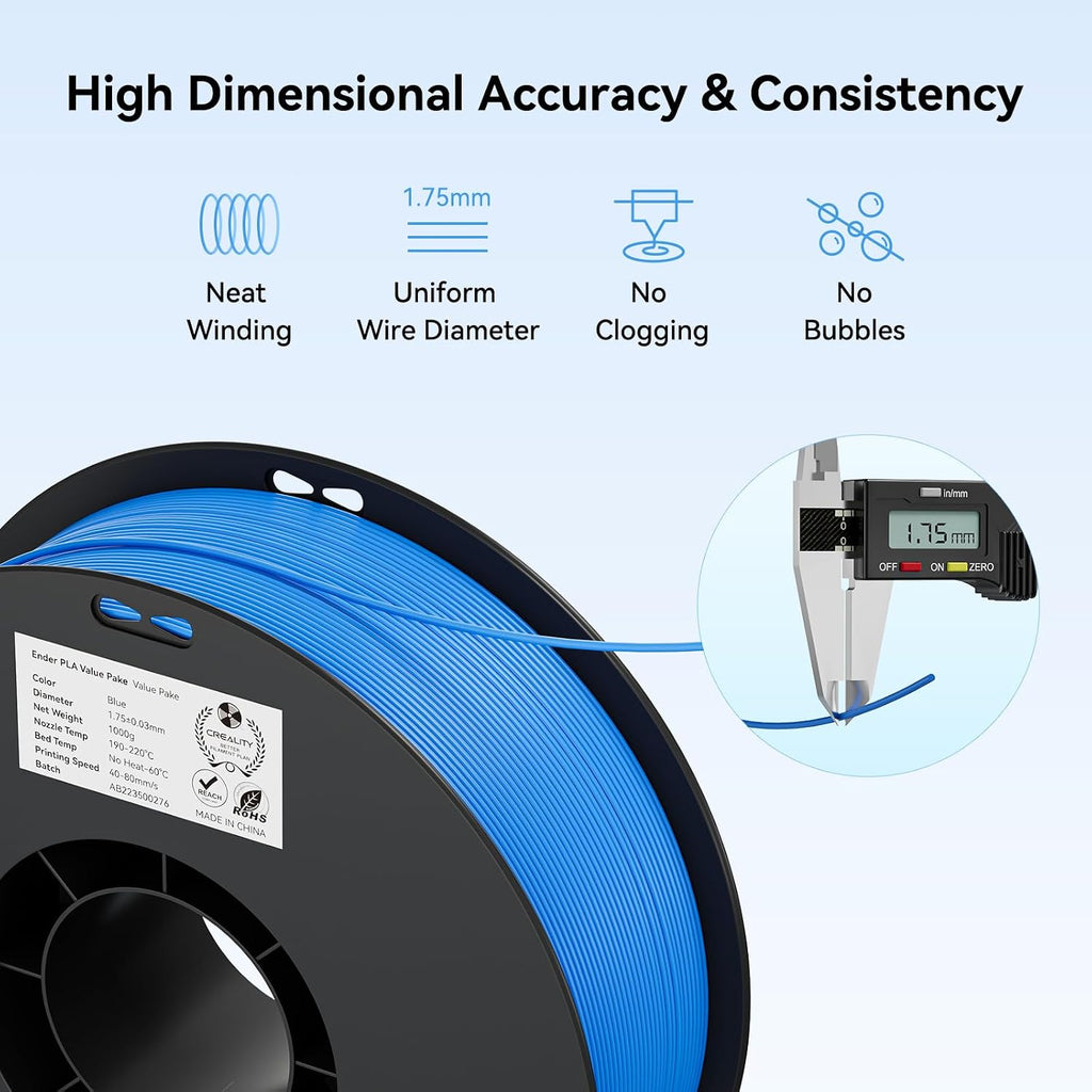 Creality 10 Pack PLA 1.75mm Filament Bundle for 3D Printing with No-Tangling Strong Bonding and Overhang Performance, Accuracy +/- 0.02mm (5 Black+5 White)