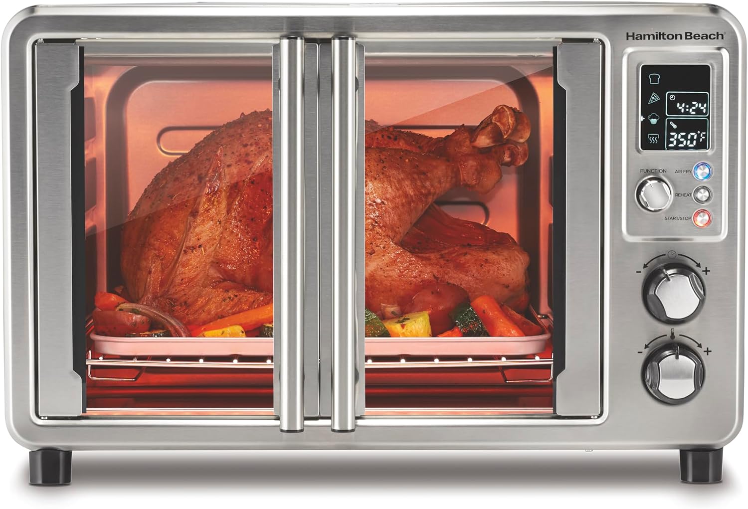Hamilton Beach Sure Crisp 6-in-1 XL Digital Air Fryer Toaster Oven Combo, With Easy-Access French Doors, Bake, Broil, Toast, Pizza & Reheat Functions, 0.9 cu. ft. Capacity, Stainless Steel (31191)