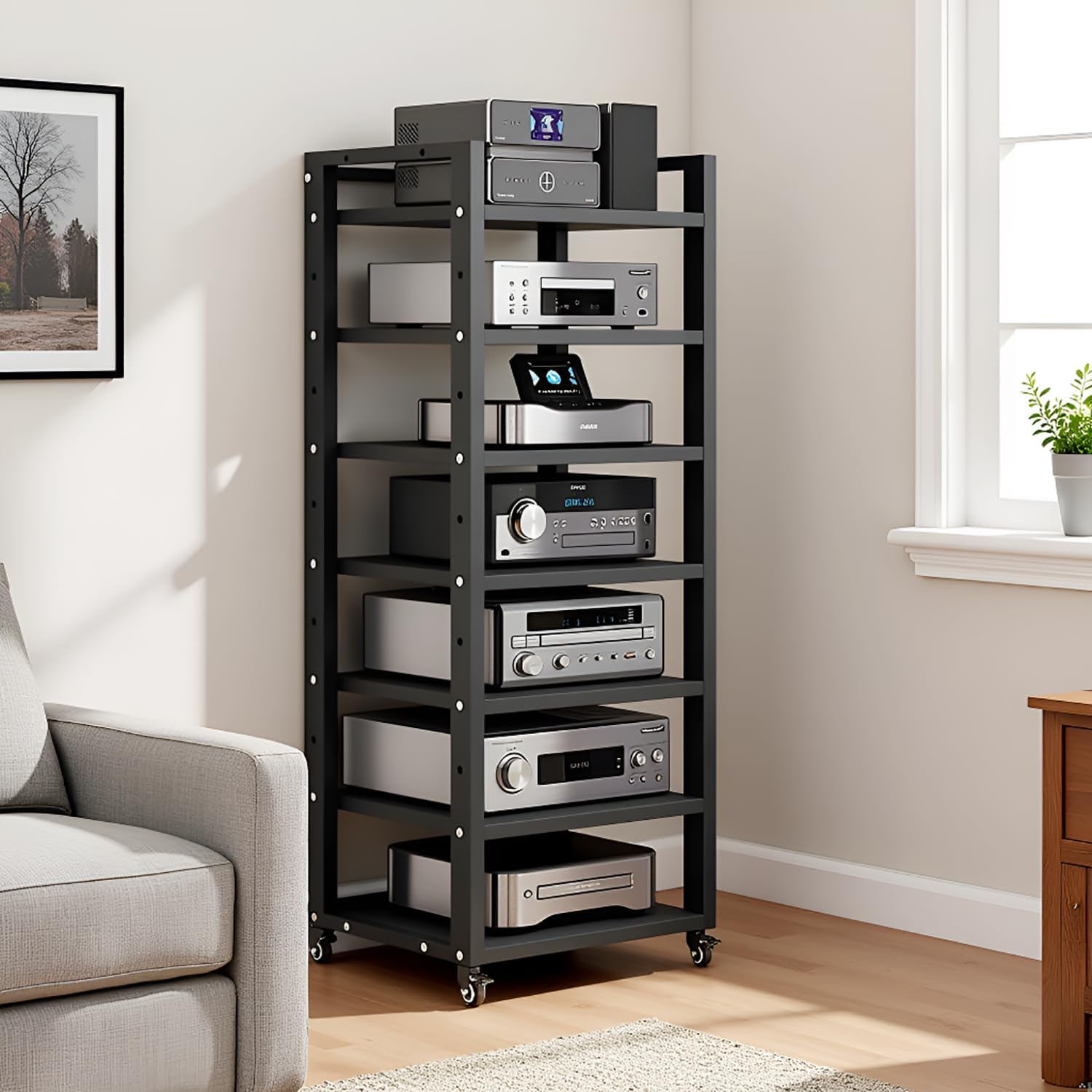 7-Tier Heavy Duty Audio Component Rack, 140cm Tall - HiFi Amplifier Rack/Audio-Video Shelving - CD Record Player Stereo Receiver AV Equipment Cabinet Display Stand(C)
