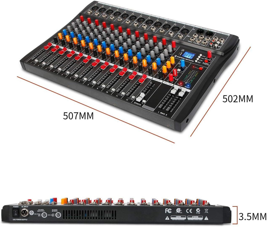 Depensheng DX12 DJ Sound Controller Interface w/USB Drive for Computer Recording 12-Channel Studio Audio Mixer - XLR Microphone Jack, 48V Power, RCA Input/Output for Professional and Beginners