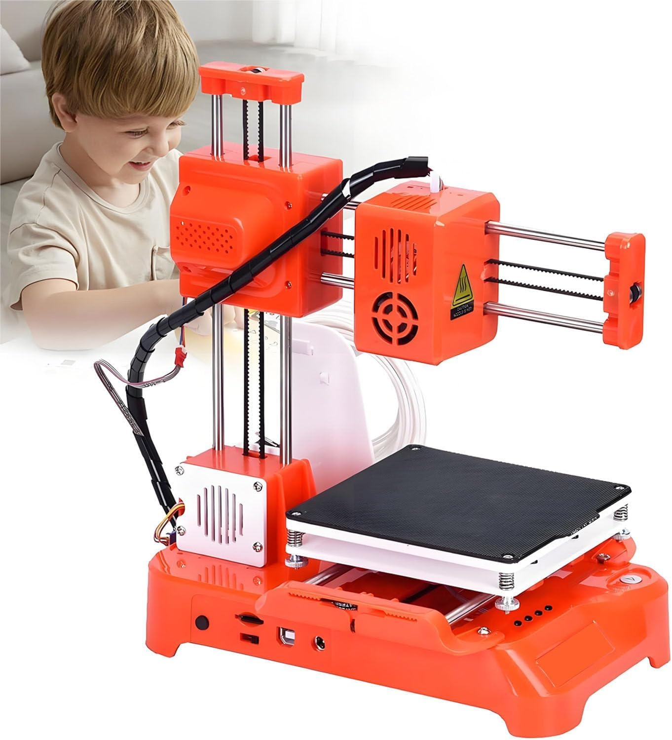 3D Printer Mini Desktop Printing Machine for Kids,100x100x100mm Print Size,with TF Card/USB Connect,Removable Platform,for Beginners,Kids,Student Education Orange