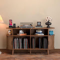 LUVIOHOME Large Round Record Player Stand with Charging Station & USB Ports，Record Storage Cabinet, Mid Century Modern Turntable Stand for Bedroom Living Room (Walnut)