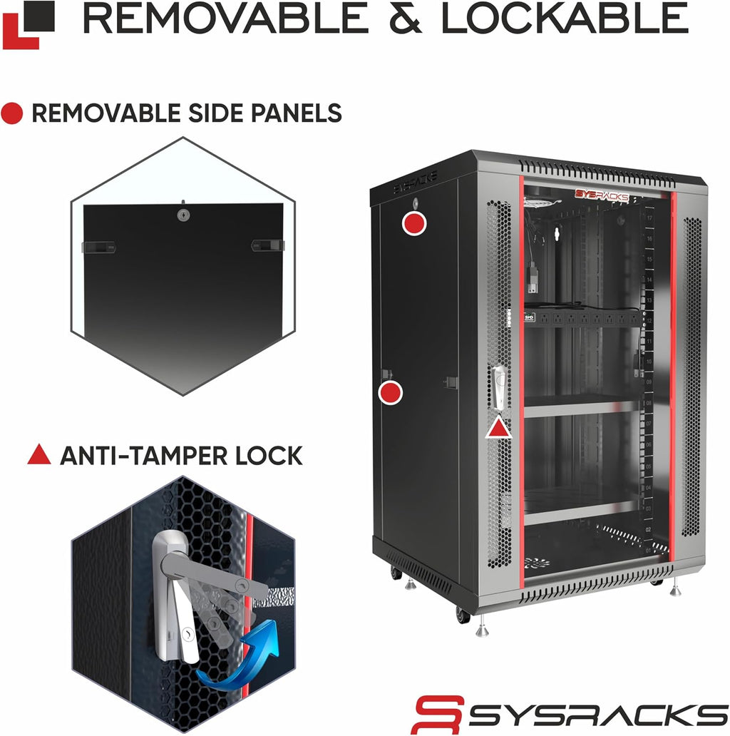 18U Wall Mount Home Lab Server Rack – 19' Locking Network Cabinet, 18' Deep Router & AV Rack with Fan, PDU and Shelf for NAS, Switches and Home Network Equipment